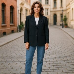 Draper’s & Damon’s 100% Silk Classic Black Two-Button Blazer Jacket Women's M